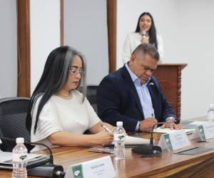 La directora Ejecutiva del Consejo Nacional Anticorrupción (CNA) Gabriela Castellanos y el presidente de la Asociación de Municipio de Honduras (Amhon), firmaron el convenio de cooperación interinstitucional.
