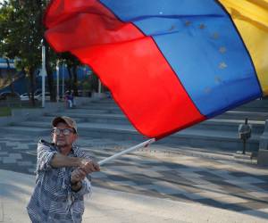Un hombre ondea una bandera de Venezuela durante una manifestación en la plaza Simón Bolívar.