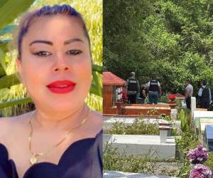 Agentes de la DPI resguardan el cementerio de El Progreso, Yoro, tras el hallazgo de una mujer sin vida sobre una tumba.