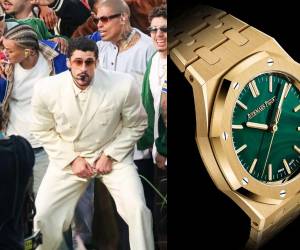 Bad Bunny durante el halftime del Super Bowl 2026 , luciendo su Audemars Piguet Royal Oak.