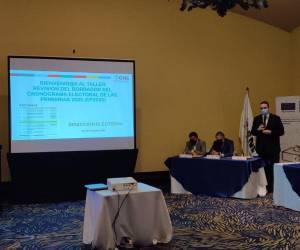 El consejero del CNE, Kelvin Aguirre, presentó el borrador del cronograma para las elecciones primarias de 2025.