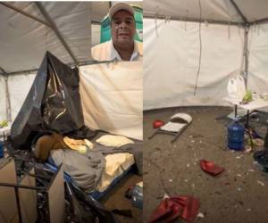 Captura del video difundido por Jorge Aldana en el que muestra los daños en el campamento instalado en defensa del voto, en Tegucigalpa.