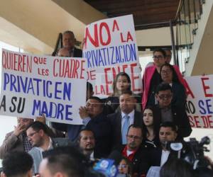 Los diputados tenían pancartas en rechazo a la privatización de la ENEE.