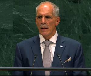 El mandatario hondureño habla durante la 81 Asamblea General de la ONU en Nueva York.