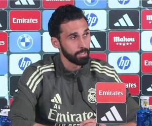 Álvaro Arbeloa durante la conferencia de prensa en la Ciudad Deportiva de Valdebebas.