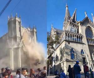 Personas que se encontraban alrededor de la Catedral Basílica Metropolitana de Manizales, durante el terremoto de magnitud 7.4 que sacudió a Colombia, vivieron momentos de angustia y zozobra al observar cómo parte de la estructura cedía.