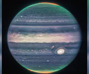 Varias imágenes se juntaron para mostrar esta composición de Júpiter.