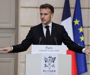El presidente francés Emmanuel Macron durante una conferencia de prensa conjunta.