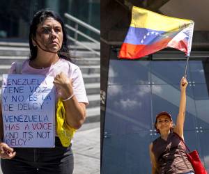 Frente a la sede de Naciones Unidas en Caracas, decenas de personas se reunieron para protestar contra la participación de la presidenta encargada de Venezuela, Delcy Rodríguez, en la Asamblea de la ONU.