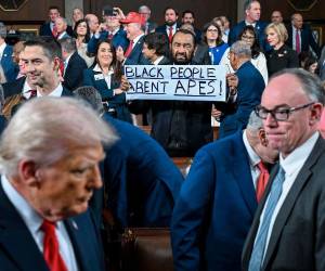 Green, de 79 años, levantó la pancarta y fue expulsado de inmediato del Capitolio aunque se quedó en los pasillos.