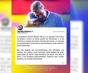 Maduro y su esposa, la diputada Cilia Flores, llamaron a la paz y a la unión nacional, a la par que aseguraron estar firmes y serenos en un mensaje publicado este sábado, dos días después de su audiencia de juicio en Nueva York.