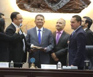 Eduardo Fuentes cuando rindió promesa de ley ante el presidente del Congreso Nacional (CN), Tomás Zambtano.