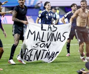 Las Malvinas son Argentinas decía la manta que hizo ingresar un aficionado al estadio.