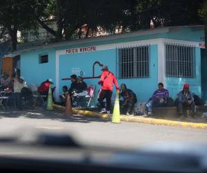 Sentados en sillas, en las aceras del plantel de la Alcaldía Municipal del Distrito Central (AMDC), en la colonia 21 de Octubre, pasan los miembros de los colectivos de Libre.