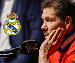 Diego Simeone, entrenador del Atlético de Madrid, en conferencia de prensa.