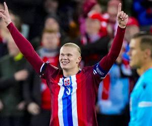 Erling Haaland, de Noruega, al celebra un gol contra Eslovenia por la UEFA Nations League en el estadio Ullevaal de Oslo (Noruega), hoy debutará en el Mundial 2026.