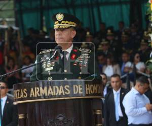 El general Héctor Benjamín Valerio Ardón durante su discurso de asunción como jefe del Estado Mayor Conjunto de las Fuerzas Armadas.