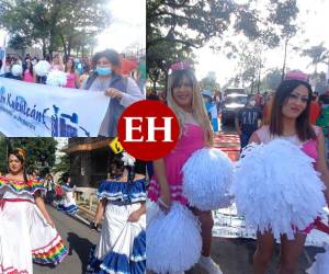 Al menos dos grupos, uno de pomponeras y otro con trajes típicos participaron en la movilización por las fiestas de Independencia Patria.