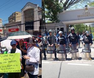 Bajo un fuerte resguardo de la Policía Nacional (PN), un numeroso grupo de médicos se concentró este miércoles -15 de abril- en las afueras de Casa Presidencial para exigir el respeto a sus derechos laborales.