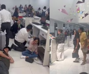 Imágenes difundidas en redes sociales muestran a empleados y viajeros asustados, resguardándose detrás de los mostradores del aeropuerto Benito Juárez.