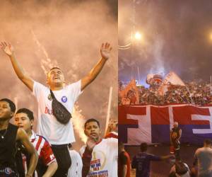 Con banderas, bombos y juegos de luces , la Ultra Fiel hizo su llegada al Chelato Uclés para el duelo de ida de semifinales entre Olimpia y Motagua.