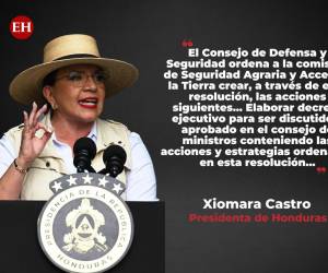 La presidenta Xiomara Castro anunció la mañana de este martes -6 de junio- durante un cadena nacional la creación de la comisión de seguridad agraria y acceso a la tierra en Honduras. Estas fueron las frases de la mandataria.