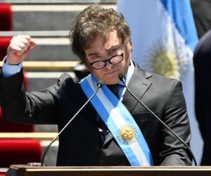 Javier Milei proclamó su primer discurso ante miles de personas que se juntaron en la plaza frente al Congreso argentino.