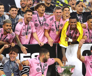 David Ruiz y Lionel Messi festejan el título de campeón de la Leagues Cup de la Concacaf 2023.