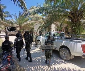 Imagen de un operativo de la Policía Militar en una finca donde se registró la masacre en la aldea Rigores, en Trujillo, Colon.