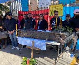 Empleados de la Sedh en protesta; se declaran indefensos y de luto por muerte de derechos laborales.