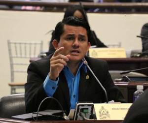 Foto de Fabricio Sandoval, diputado del partido Libertad y Refundación (Libre), en sesión legislativa.