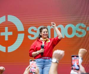 Rixi Moncada durante su asamblea realizada este sábado en la capital hondureña.