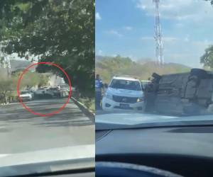 El vehículo tipo turismo se volteó luego de la colisión.