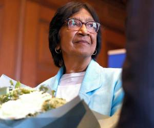 La jurista sudafricana Navanethem Navi Pillay, ganadora del Premio Nobel de la Paz 2026 durante una rueda de prensa este viernes en Núremberg, Alemania.