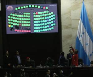 Así votaron los diputados del Congreso durante la elección. La parte coloreada en rojo equivale a los votos en contra y corresponde al Partido Salvador de Honduras (PSH) y el amarillo la abstinencia de la diputada del Partido Anticorrupción (PAC)