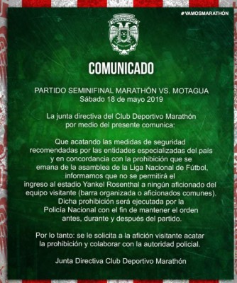 Aficionados de Motagua no entrarán al Yankel Rosenthal para el duelo ante Marathón