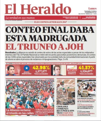 Conteo final daba esta madrugada el triunfo a JOH