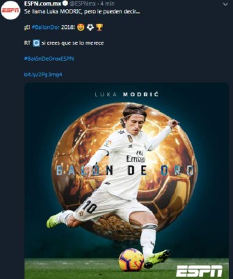 Reacciones en Twitter tras el nombramiento de Luka Modric como Balón de Oro