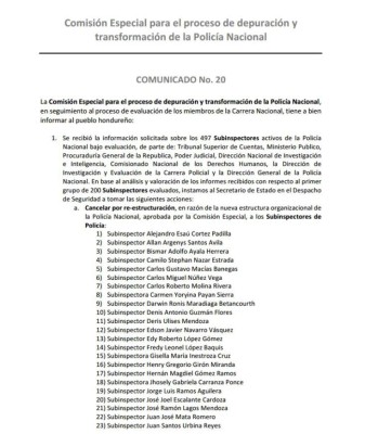 Comisión depuradora separa a 71 oficiales de la Policía Nacional