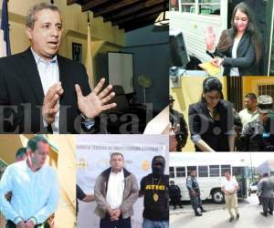 Mario Zelaya dialoga con su prima Michelle Rojas y la extesorera del IHSS, Vivian Juárez, mientras esperan que inicie el debate del juicio oral. Los seis imputados son acusados de lavado de activos.