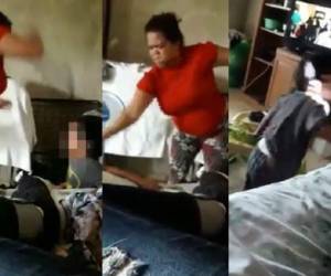 La mujer golpea al menor en repetidas ocasiones y finaliza con un golpe al cuello que hace que el menor caíga a un lado. (Foto: El Heraldo Honduras, Noticias de Honduras)