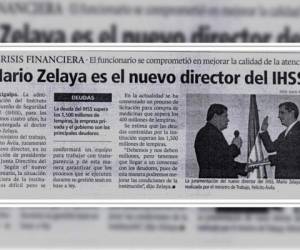 Publicación que hizo diario EL HERALDO de la juramentación de Mario Zelaya.