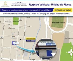 Ubicación de la Unidad de Placas del Registro Vehicular del Instituto de la Propiedad.