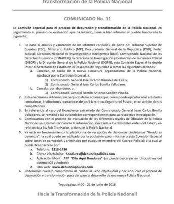 Comisión depuradora cancela a tres exdirectores de la Policía Nacional