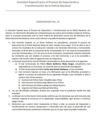 Honduras: Luz verde para la extradición de los seis policías acusados por gobierno de EE UU