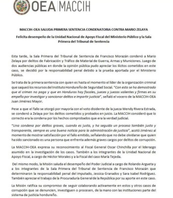 Maccih celebra condena contra exdirector del IHSS, Mario Zelaya: 'Se ha hecho justicia'