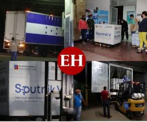 Luego de su arribo al aeropuerto internacional Ramón Villeda Morales de La Lima, Cortés, las 6,000 dosis de vacuna Sputnik V llegaron a la ciudad capital alrededor de las 6:45 de la tarde del viernes. Posteriormente, el lote fue trasladado hasta el Almacén Nacional de Biológicos del Programa Ampliado de Inmunizaciones (PAI). FOTOS: David Romero/EL HERALDO