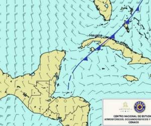 El frente frío ingresaría a Honduras el próximo lunes 30 de noviembre, informó Cenaos. Imagen: Copeco.