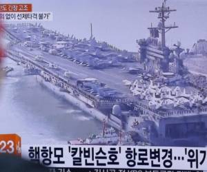 Estados Unidos envía periódicamente grupos de ataque de portaaviones a aguas cercanas a la Península Coreana para proyectar poder. El Carl Vinson participó el mes pasado en los ejercicios militares conjuntos entre Estados Unidos y Corea del Sur. Foto AP