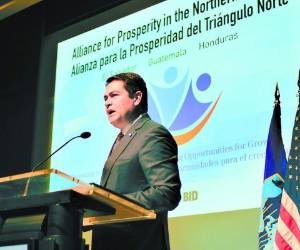 El presidente Juan Orlando Hernández durante su discurso en el BID, en Washington.
